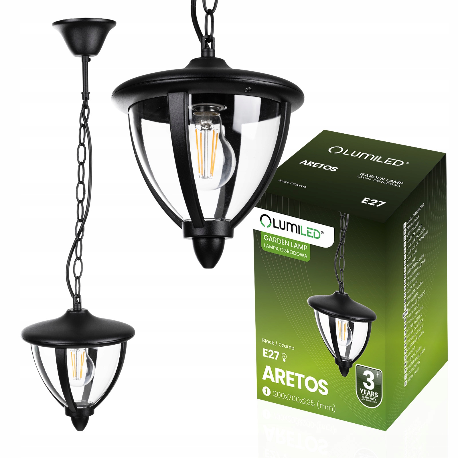 Lampa wisząca ogrodowa Latarnia Aretos E27 czarna LUMOGR1306 Lumiled