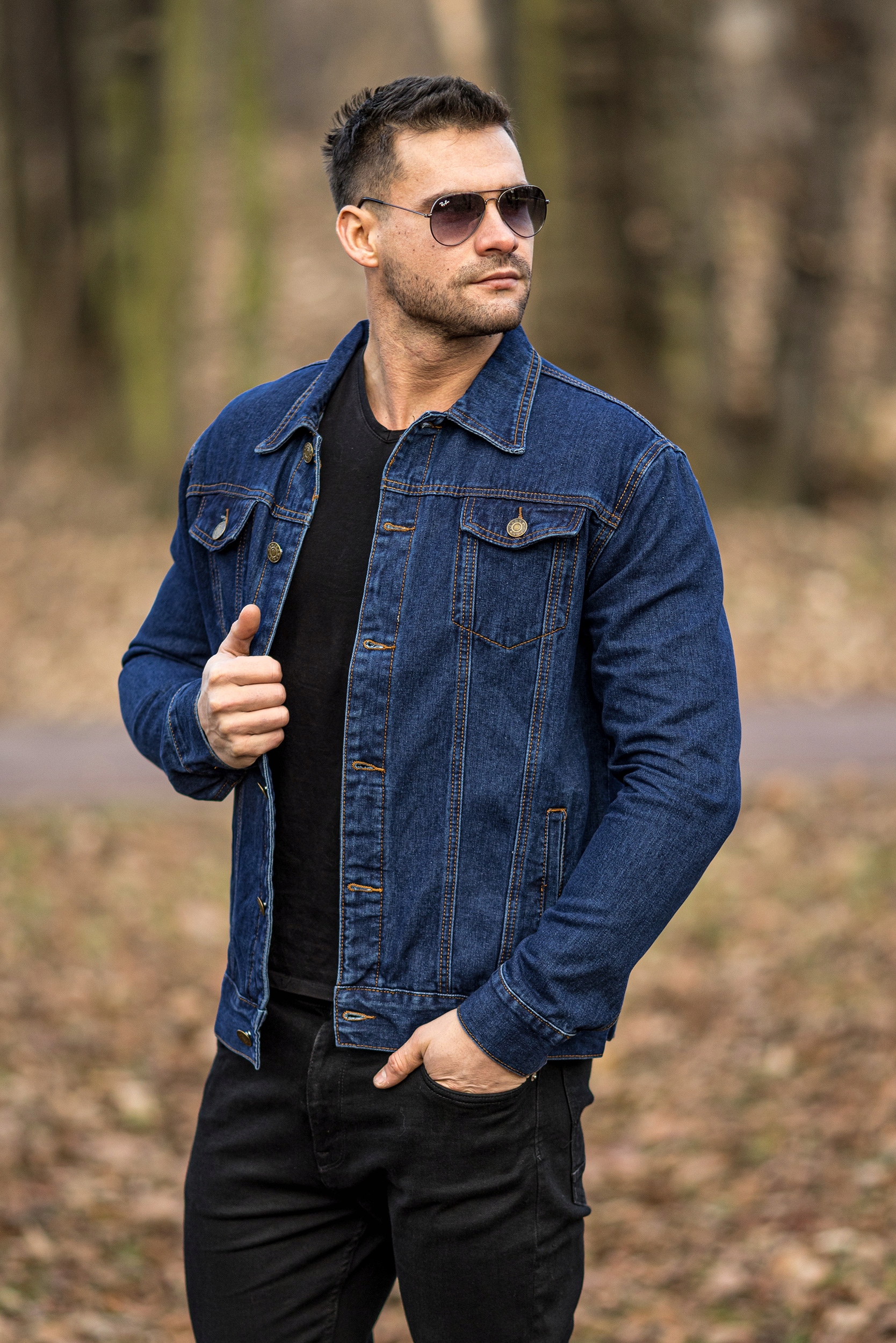 KURTKA MĘSKA JEANSOWA KATANA GRANATOWA KLASYCZNA PROSTA 012 - M Kod producenta 012