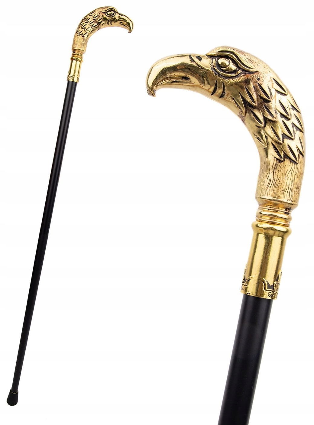 Laska metalowa ozdobna Orzeł Złota Błyszcząca, zaokrąglona rękojeść