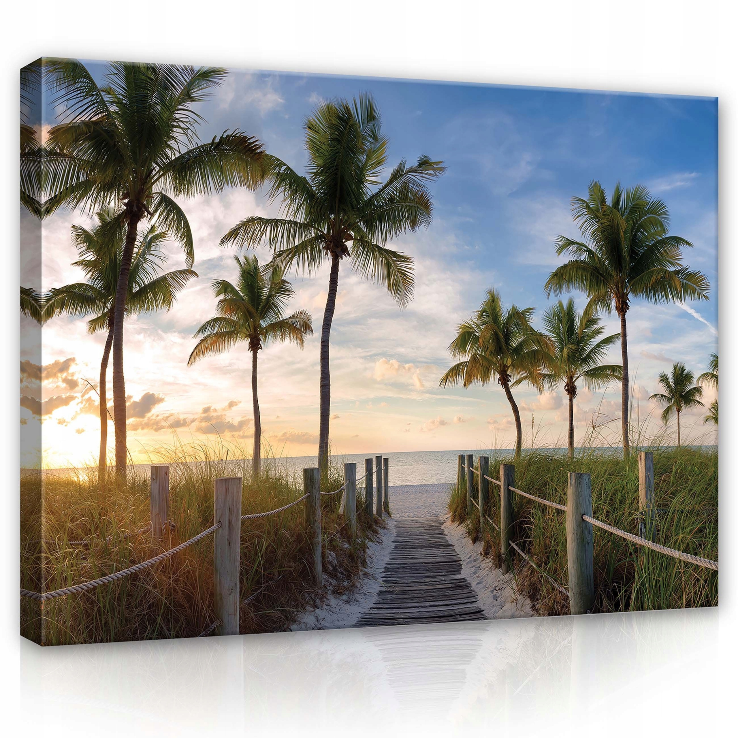 Obraz 80x60 Tropická pláž západ slunce palmy oceán moře písek ráj