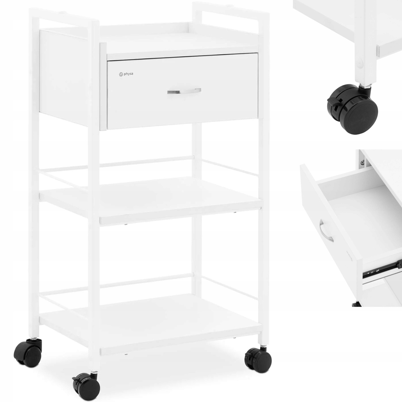 Kosmetický kadeřnický vozík 1 šuplík 3 police bílá 47x33x84 cm