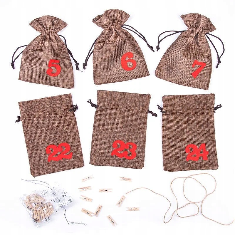 Adventní kalendář sada 24 prázdných sáčků s čísly, girlanda, dekorace