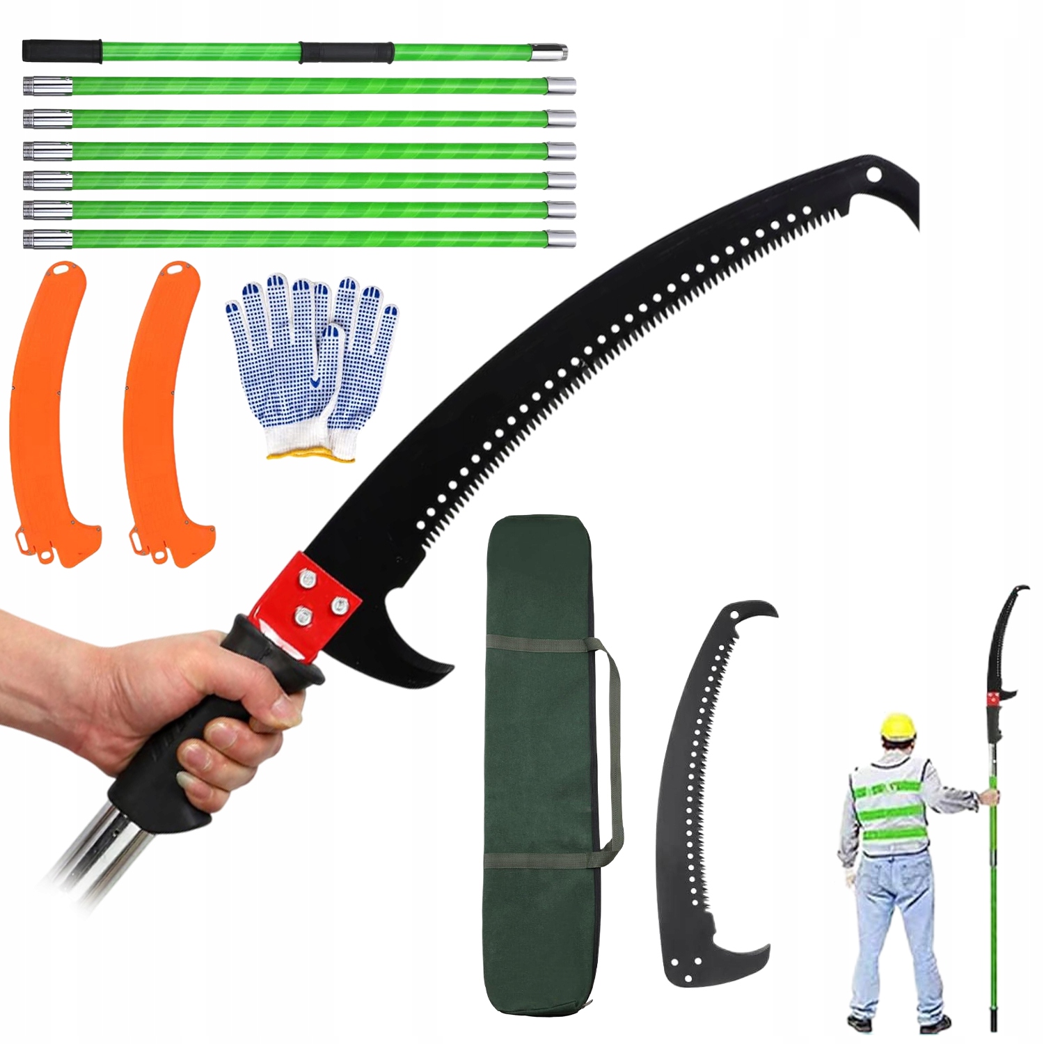 Teleskopická Pila Na Větve Stromů S Hákem 2.1 m-8 m Ruční +2 Ocelové Čepele