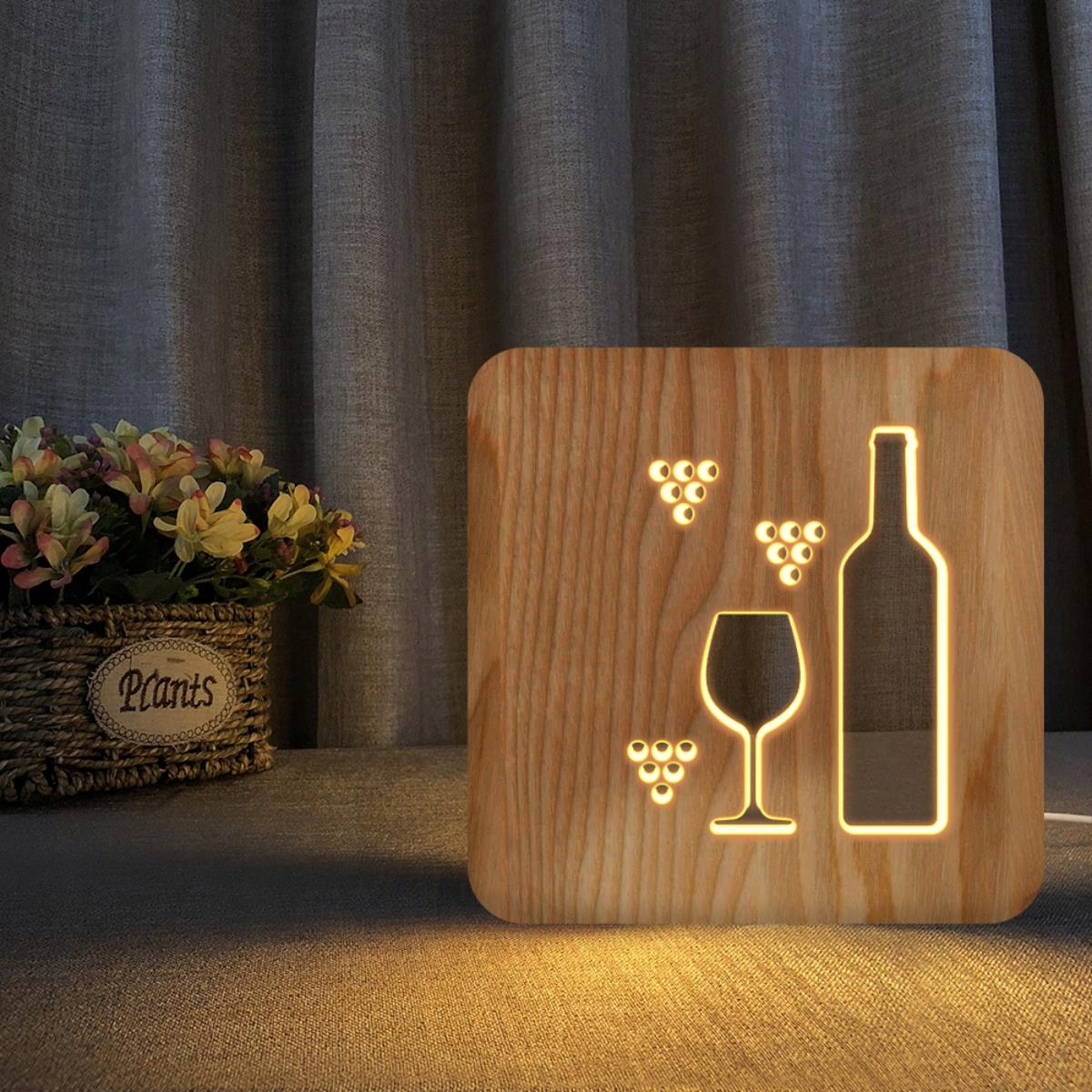 

Lampka Nocna 3D Led Drewniana Wino Lampka