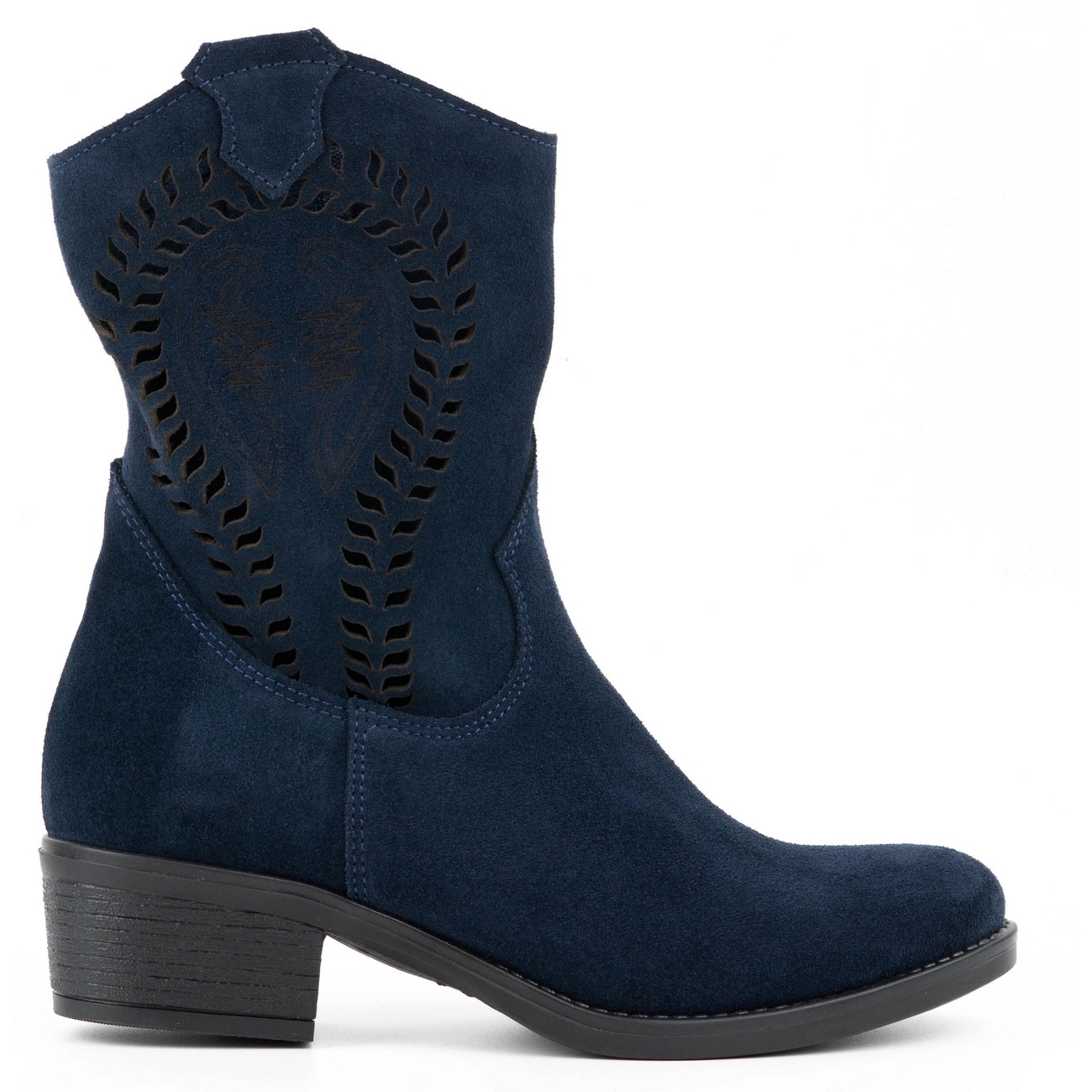 Dámské kotníkové boty z přírodní nubukové kůže na podpatku Angela, tmavě modré, velikost 39