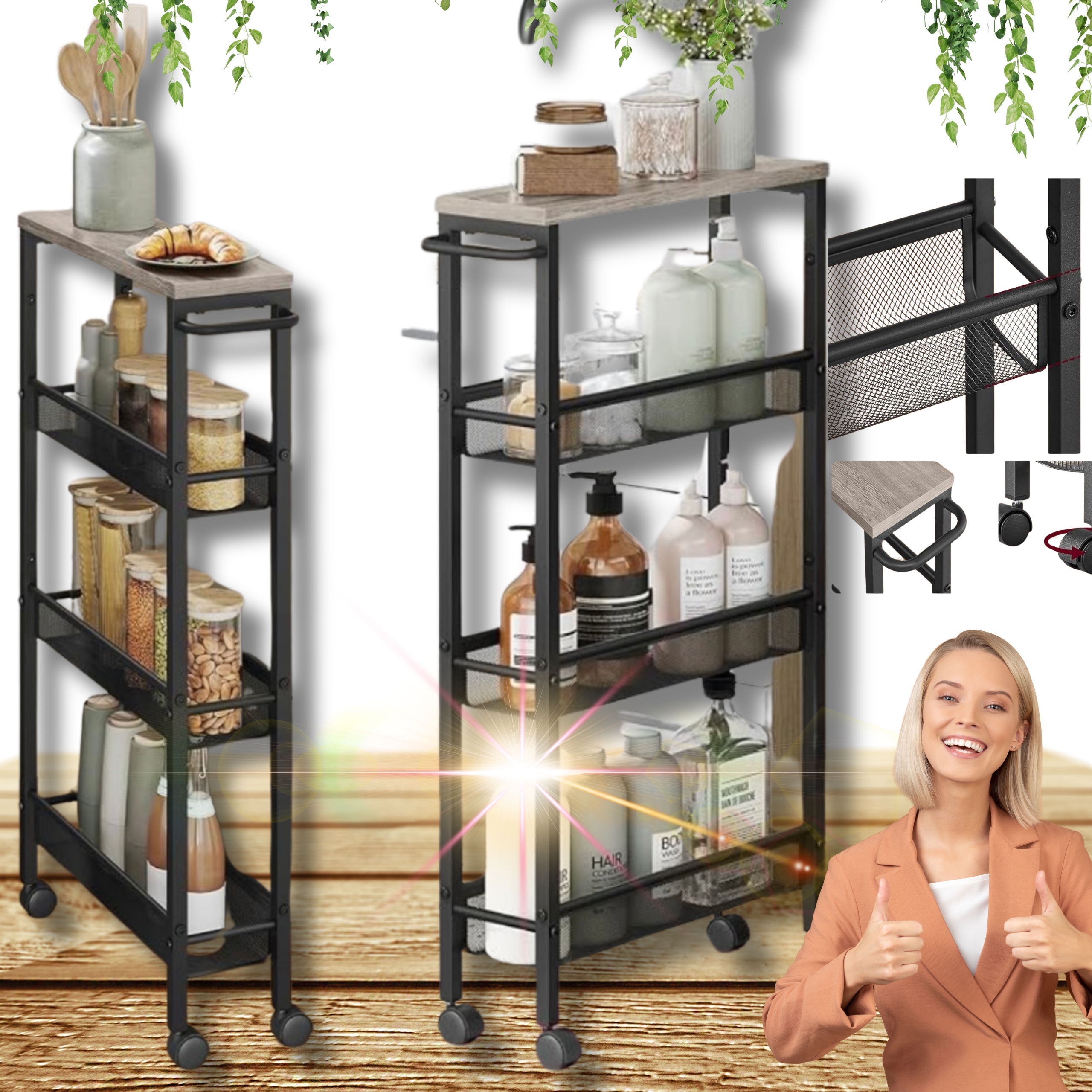 Kuchyňský Vozík Skříňka Police Regál Organizér Na Kolečkách Mobilní Koupelnová Skříňka!