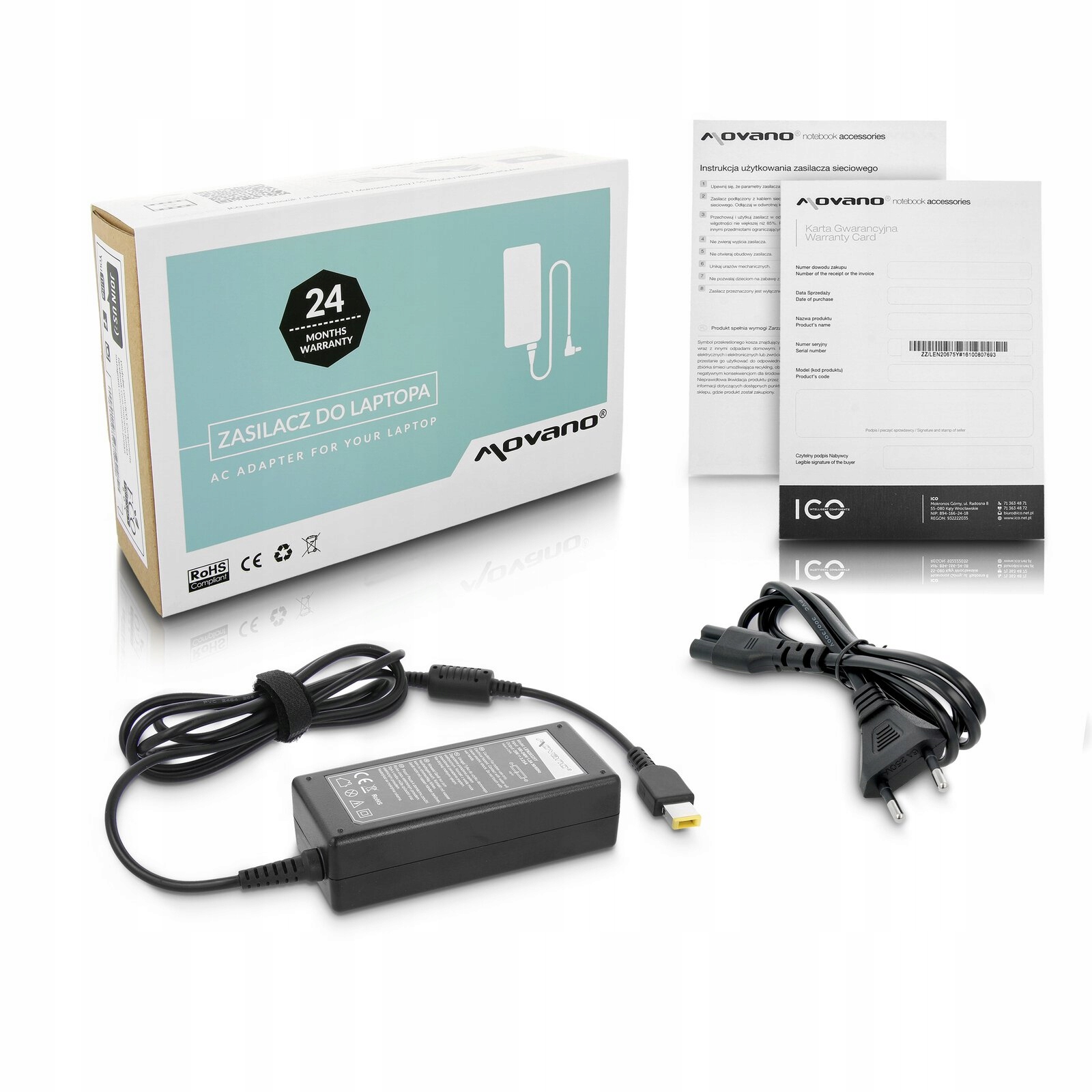 

Movano zasilacz kabel do Lenovo 65w b40 b50 b70
