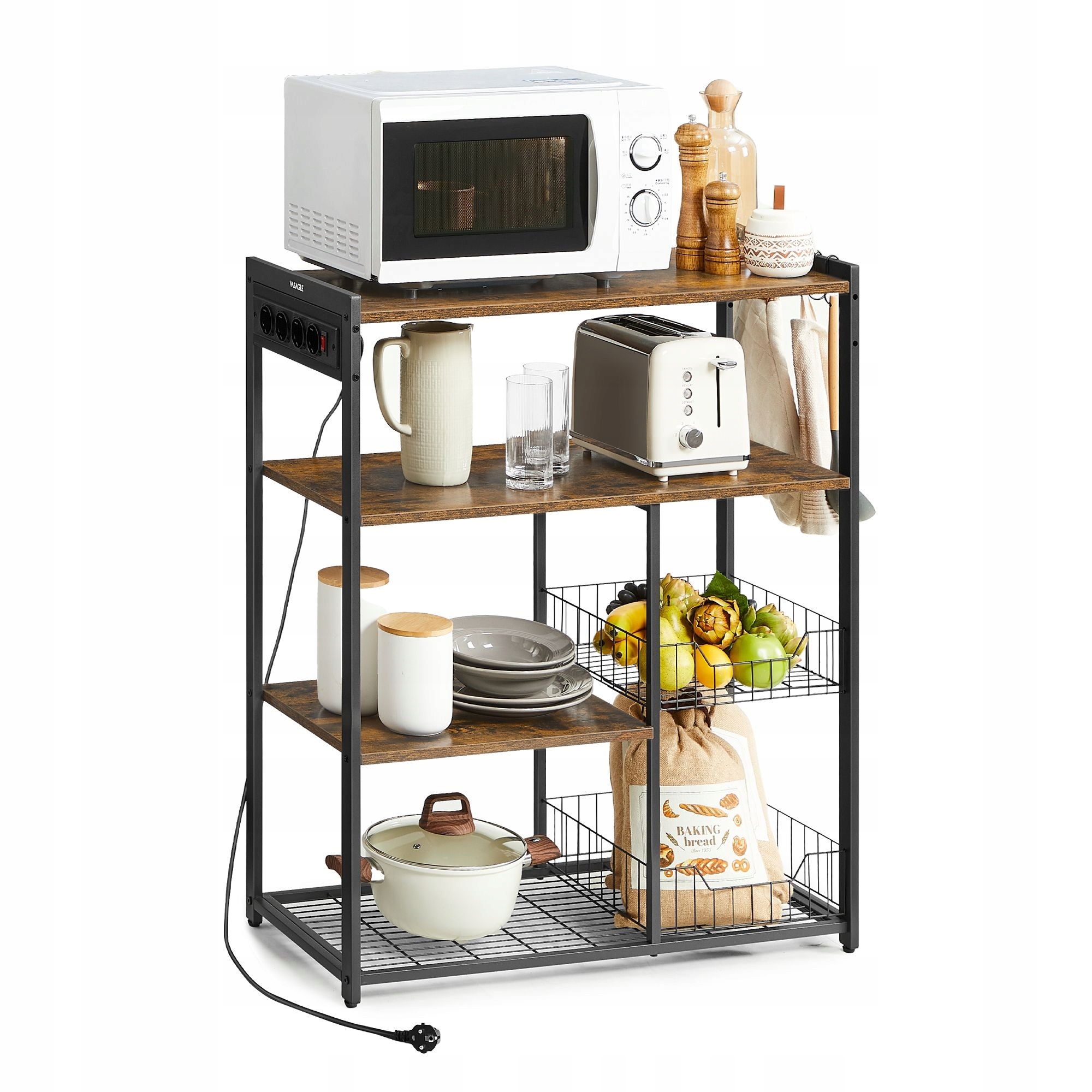 Kuchynská skrinka s napájacou lištou, 4 zásuvkami a 2 kovovými košmi loft