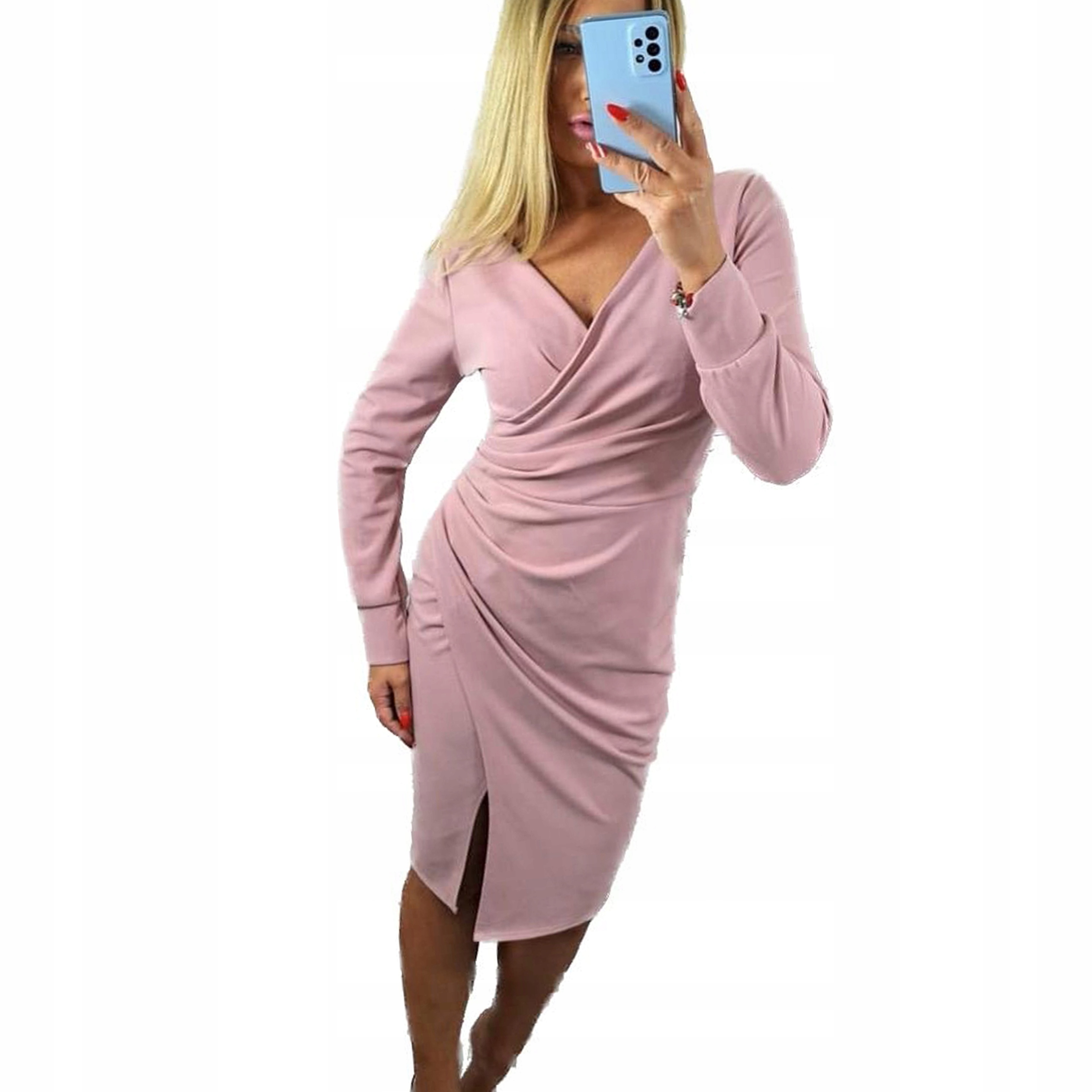 V874 Šaty Nařasené Růžové vel. 46 (3XL)