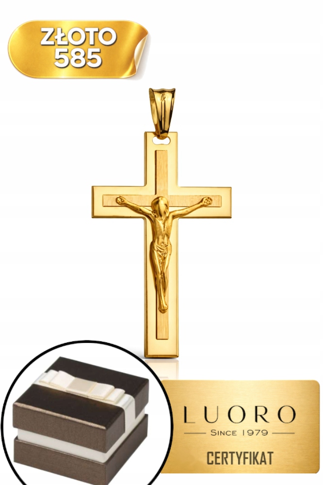 Zlatý Křížek 585 14K S Ježíškem Satinovaný 37 MM Elegantní Dárek