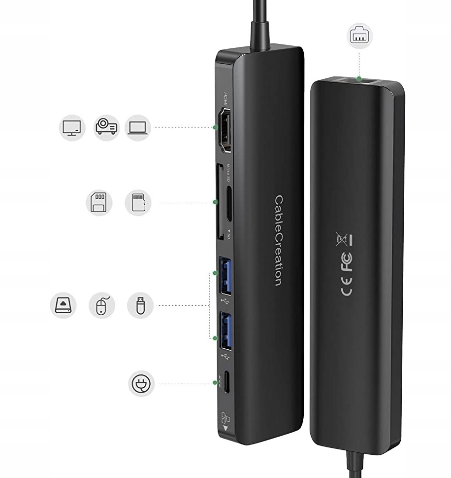 Przejściówka CableCreation USB-C HDMI 4K 60Hz USB 3.0 RJ45 MacBook M1 M2 M3 Kod producenta 6972327756301
