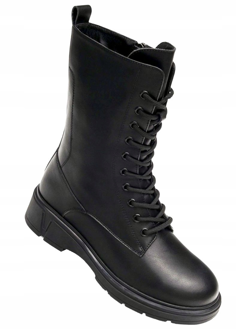 Dámské vysoké kožené bojové Kanady JK/B-3-210 Bk se šněrováním a zipem, vel 40