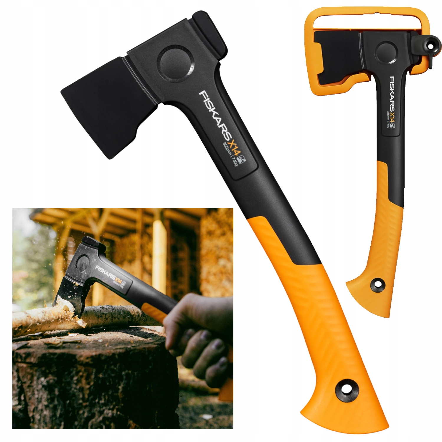 Univerzálna sekera Fiskars X14 tesárska malá na rezanie dreva 0,8 kg