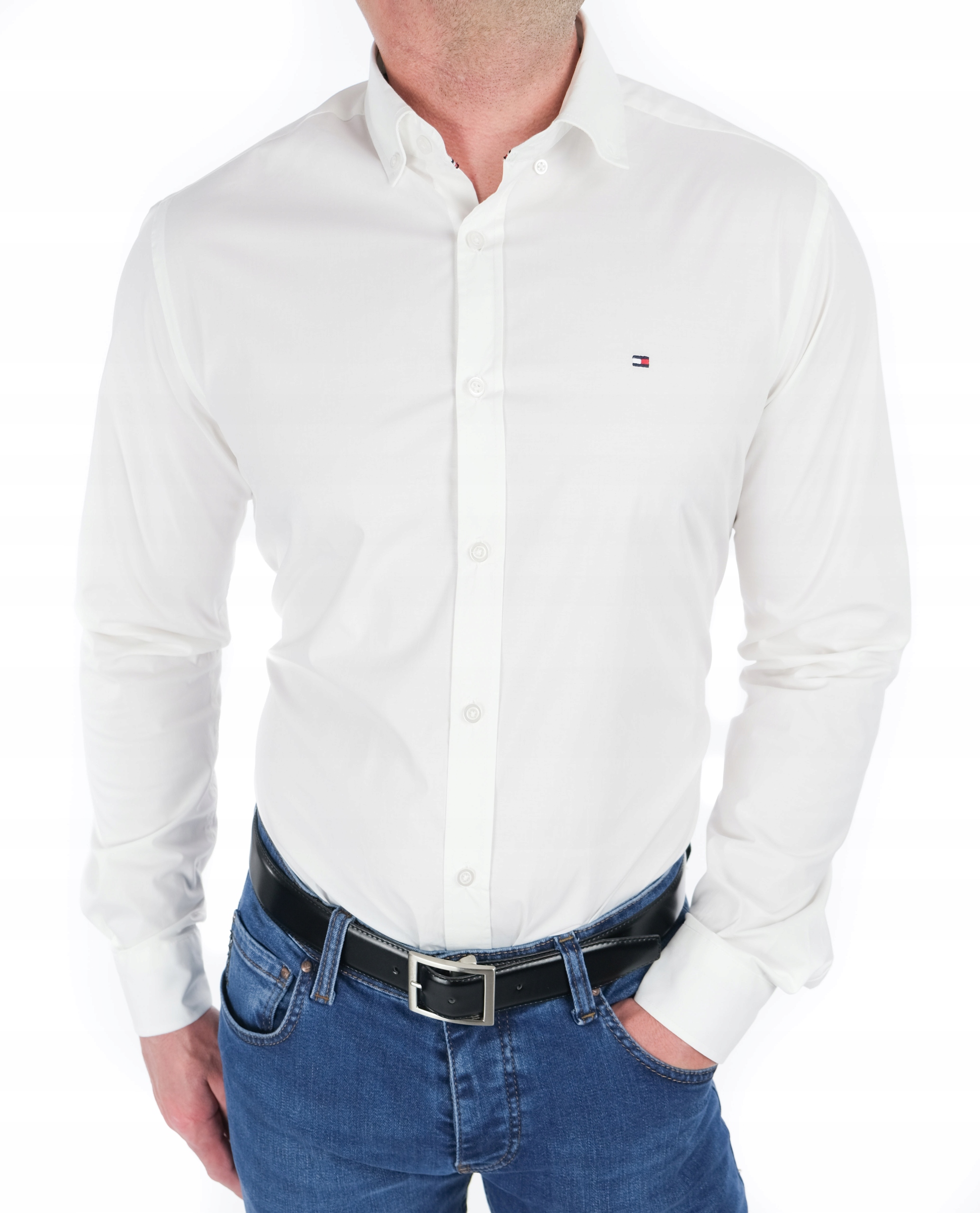 KOSZULA TOMMY HILFIGER SLIM FIT DOPASOWANA KLASYCZNA GŁADKA BIAŁA S
