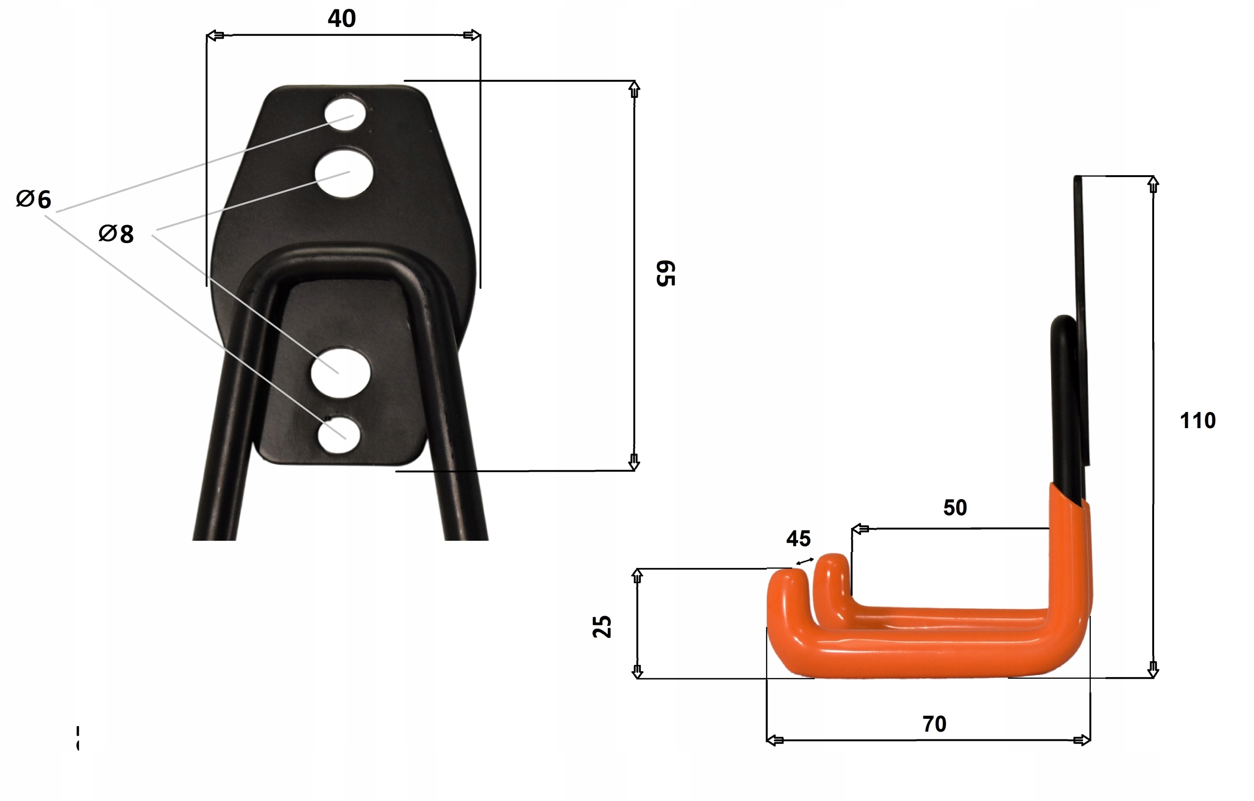 HAK UCHWYT GARAŻOWY NA ROWER DRABINY PRZEWODY HK01 Kod producenta HK-01