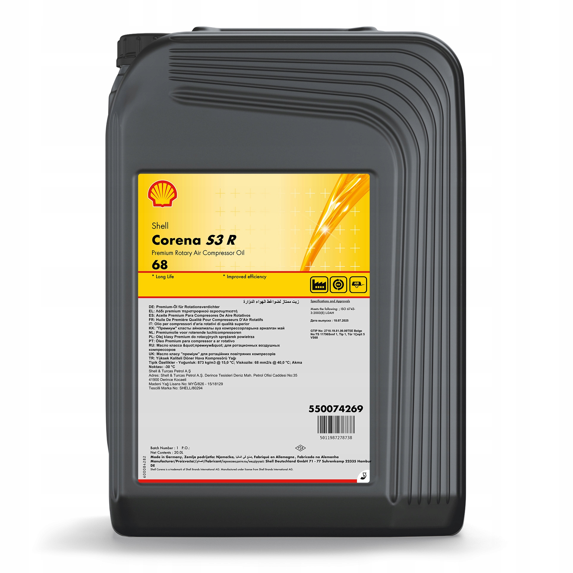 Shell Corena S3 R 68 olej pre kompresory skrutiek 20 l