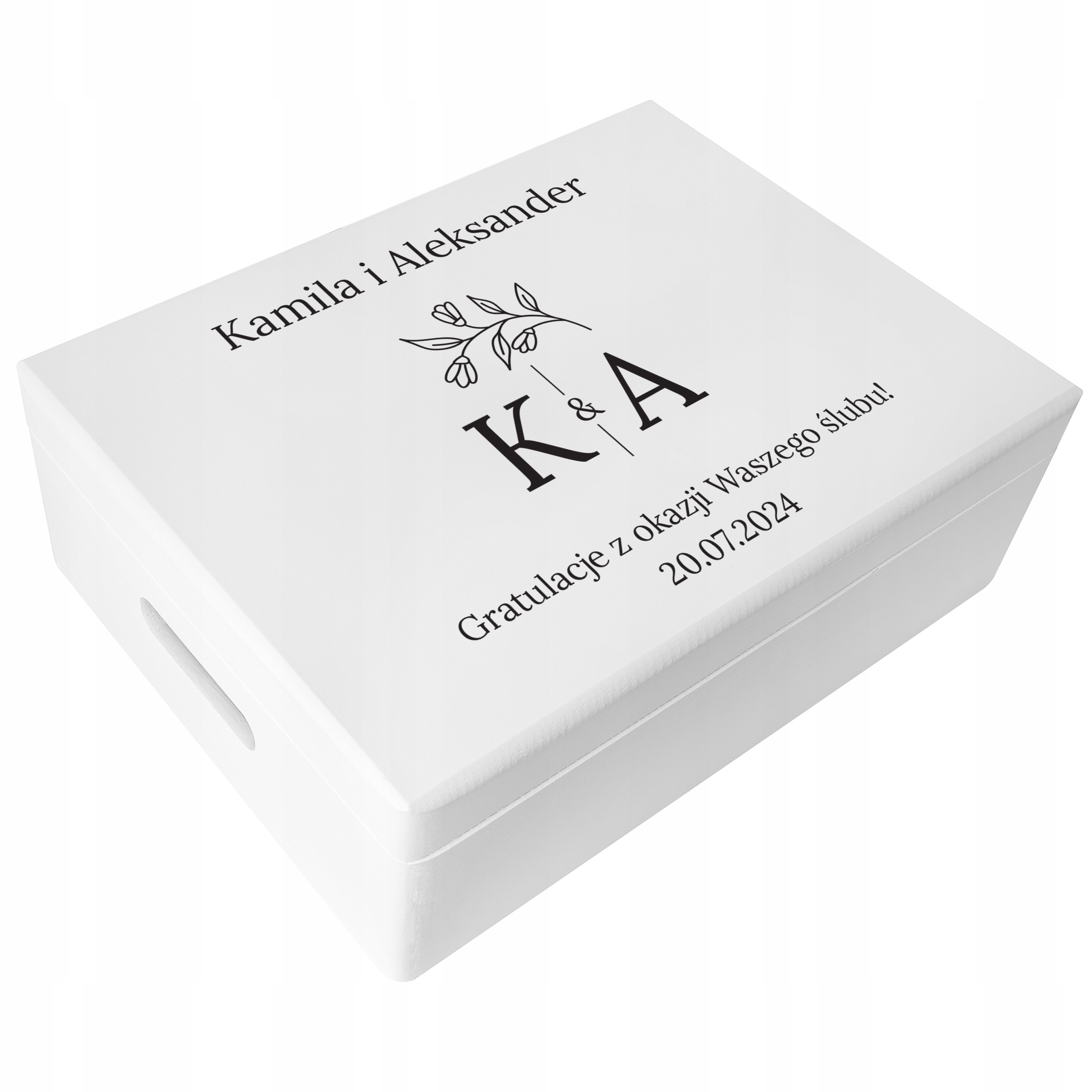 Krabička na svatební suvenýry s gravírováním dárek na svatba s iniciálami 40x30x14