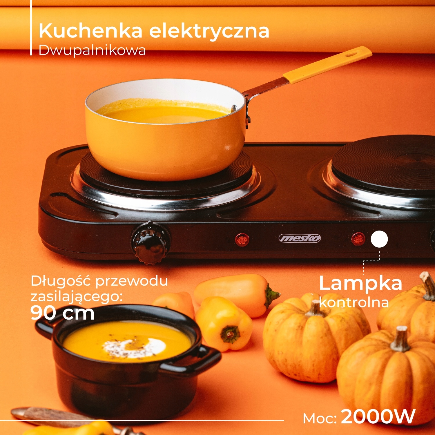 Kuchenka Elektryczna Dwupalnikowa MS 6509 2000W Czarna Stalowa