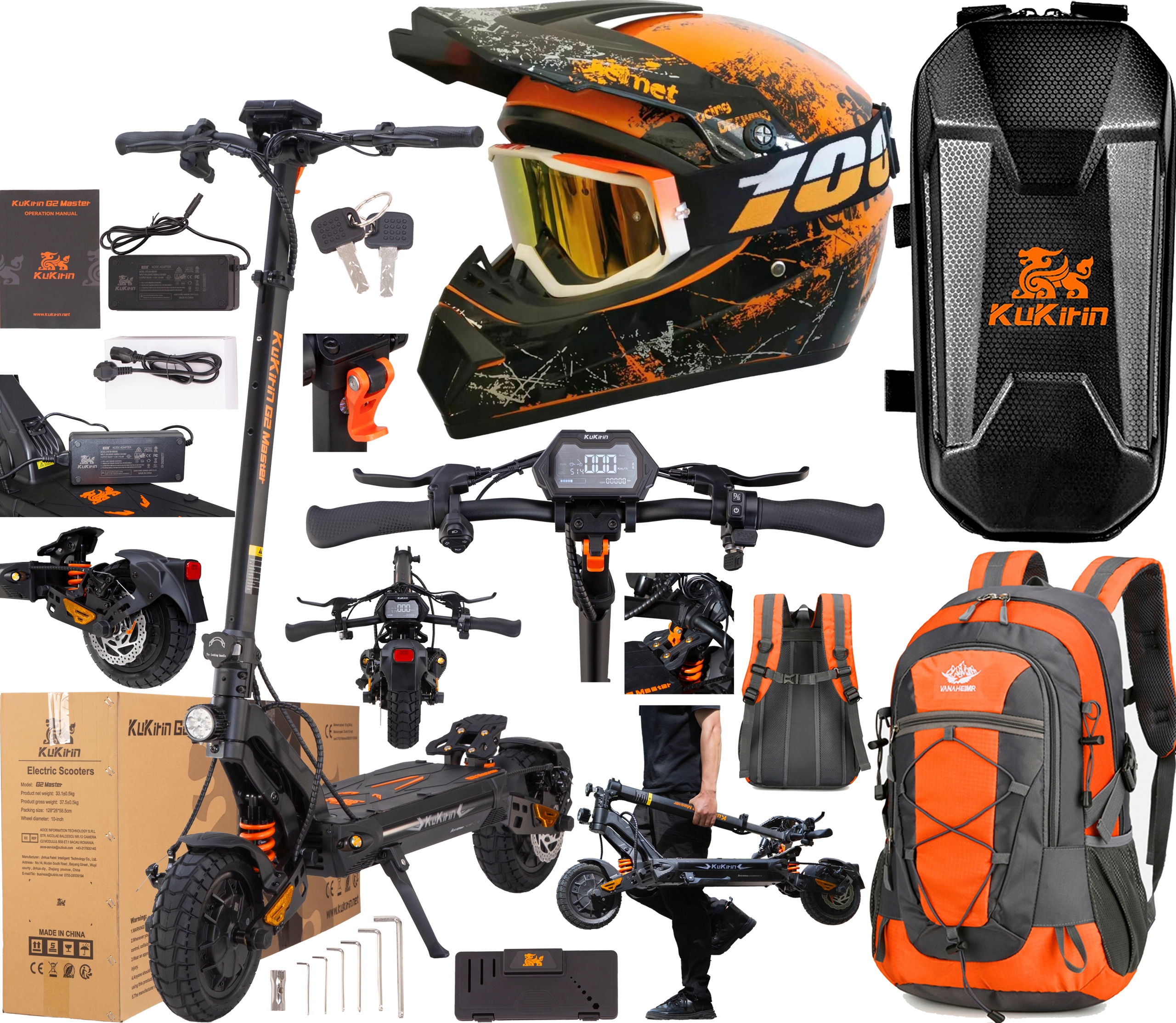 2026 KuKirin G2 Master 2000W 52V 20,8AH 60KM/H 70KM 10" Terenowy Prezenty