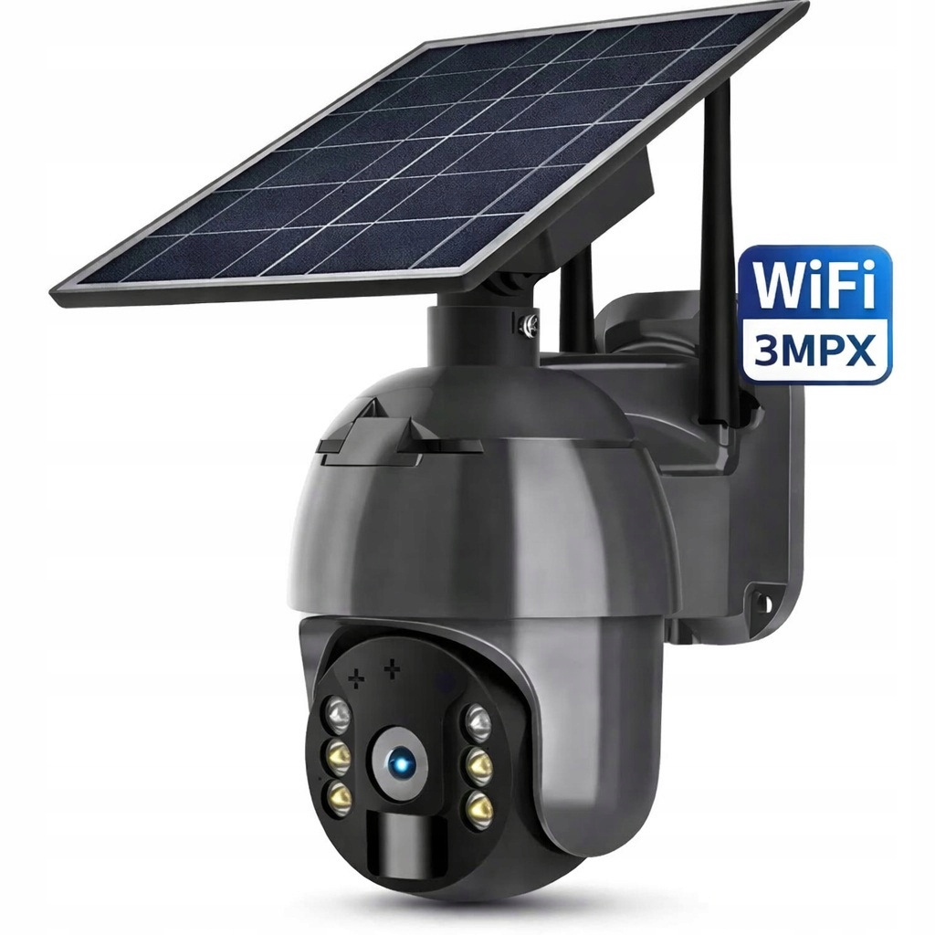 Venkovní solární kamera Otočná WiFi 3MPX IP66 Tuya Pir 355° Monitorování