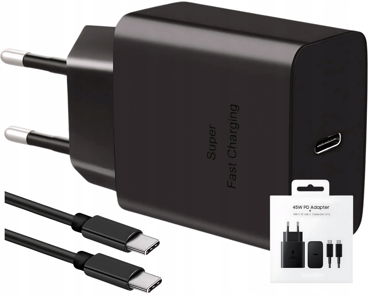 Ładowarka sieciowa USB typ C 45W czarna z kablem 2 m