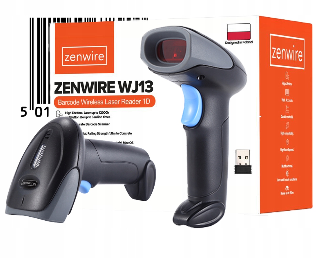 Skener Čtečka čárových kódů 1D Ean Usb Laserový Bezdrátový Zenwire