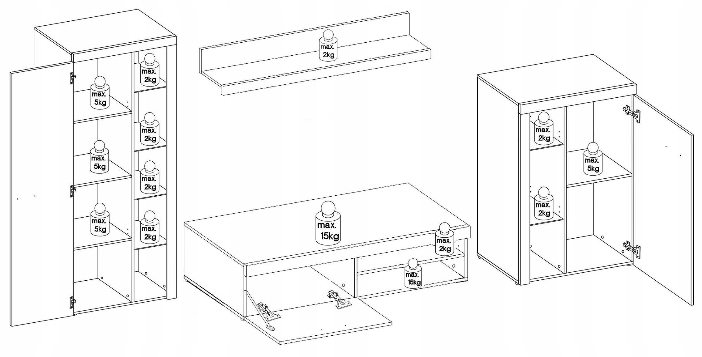 Komplet Meblościanka + Komoda + Szafa RUMI Lefkas Kolor frontów dąb lefkas