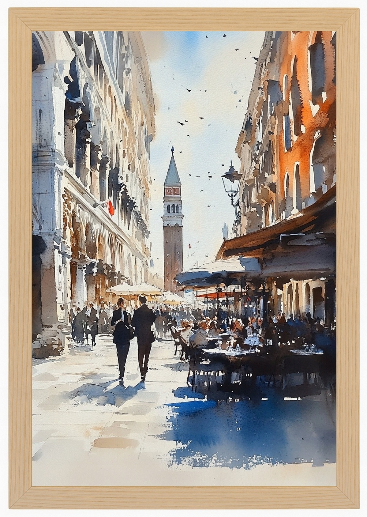 Plakát Rámeček Dřevěný, Krajino Město Itálie Benátky Ulice Kavárna 40x60