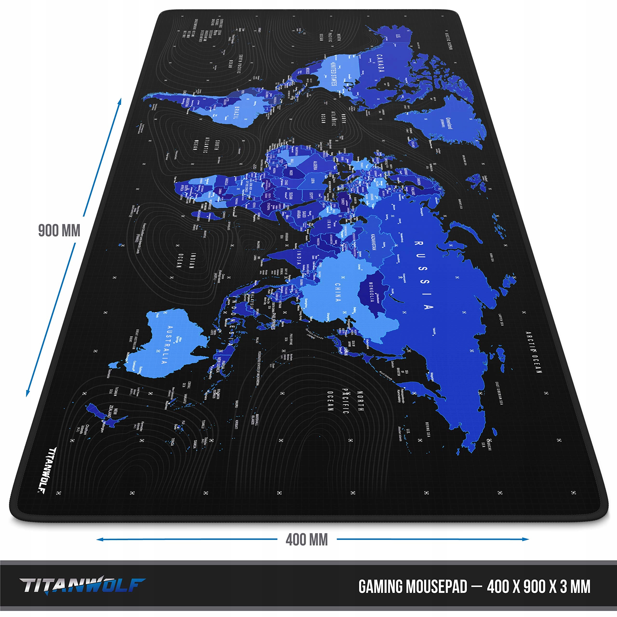 TITANWOLF XXL Podkładka Gamingowa 900x400 mm Antypoślizgowa Mapa Świata — miniatura 2