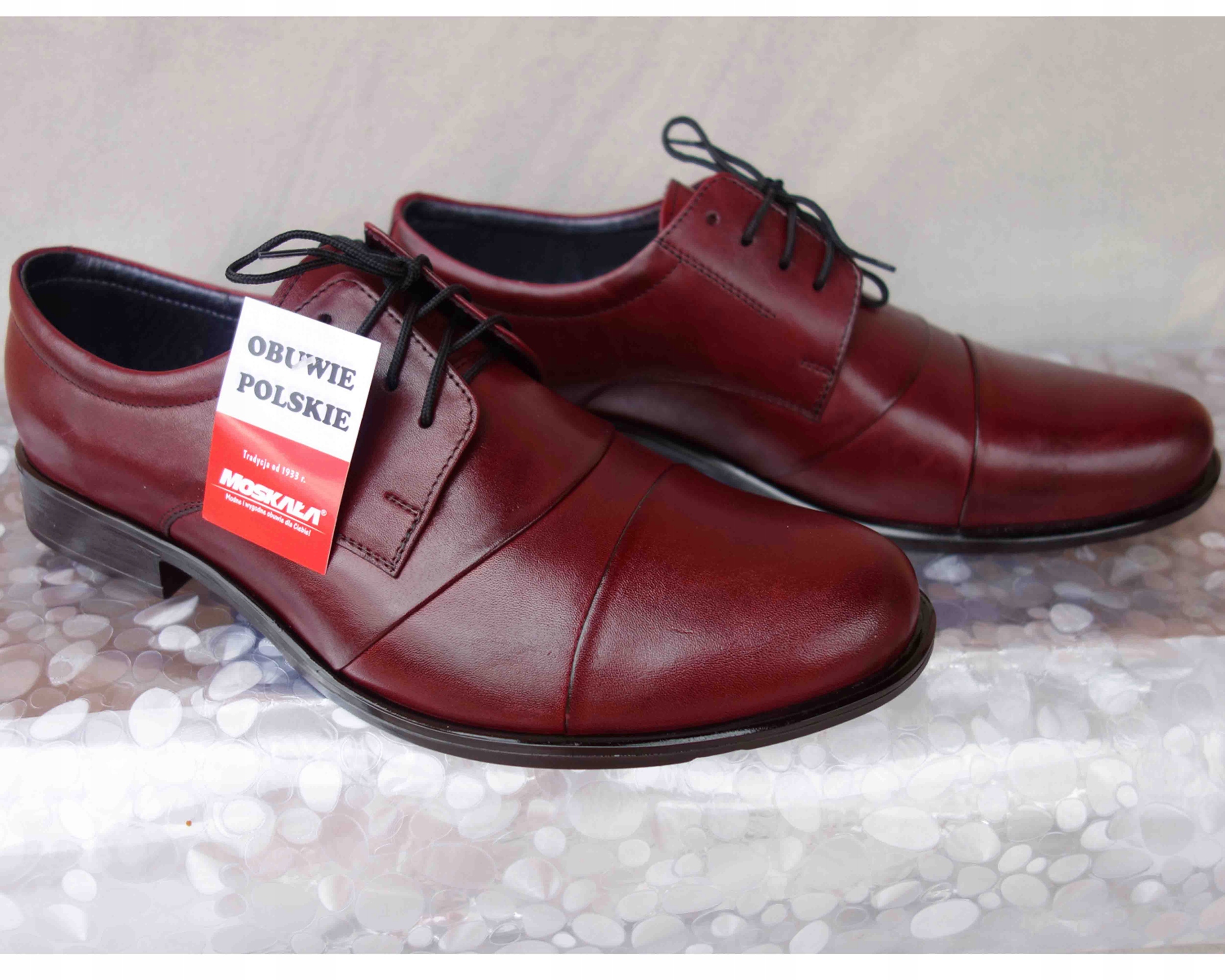 Skórzane BUTY MESKIE szerokie TĘGOSĆ H BORDO nr 44 Rozmiar 39