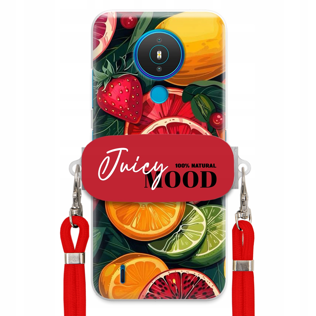 Puzdro pre Nokia 1.4 Červené vodítko Crossbody Módny držiak Juice Mood Ovocie