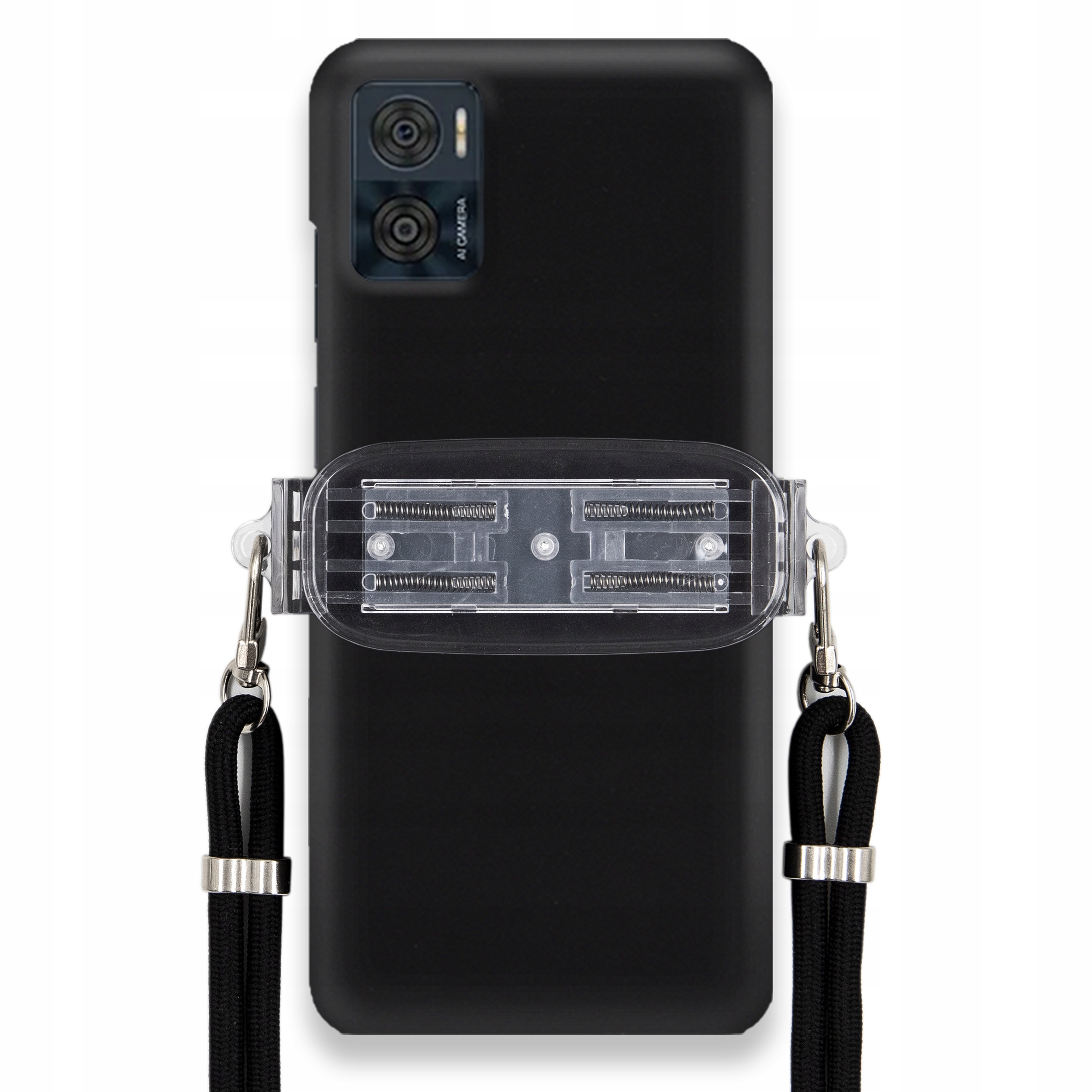 Puzdro Pre Motorola E22 Smooth Case Ochrana Univerzálny Držiak Čierna Šnúrka