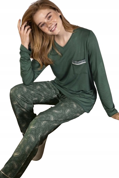 Elegantní Zelené Vizkózové Pyžamo S Dlouhým Rukávem XL