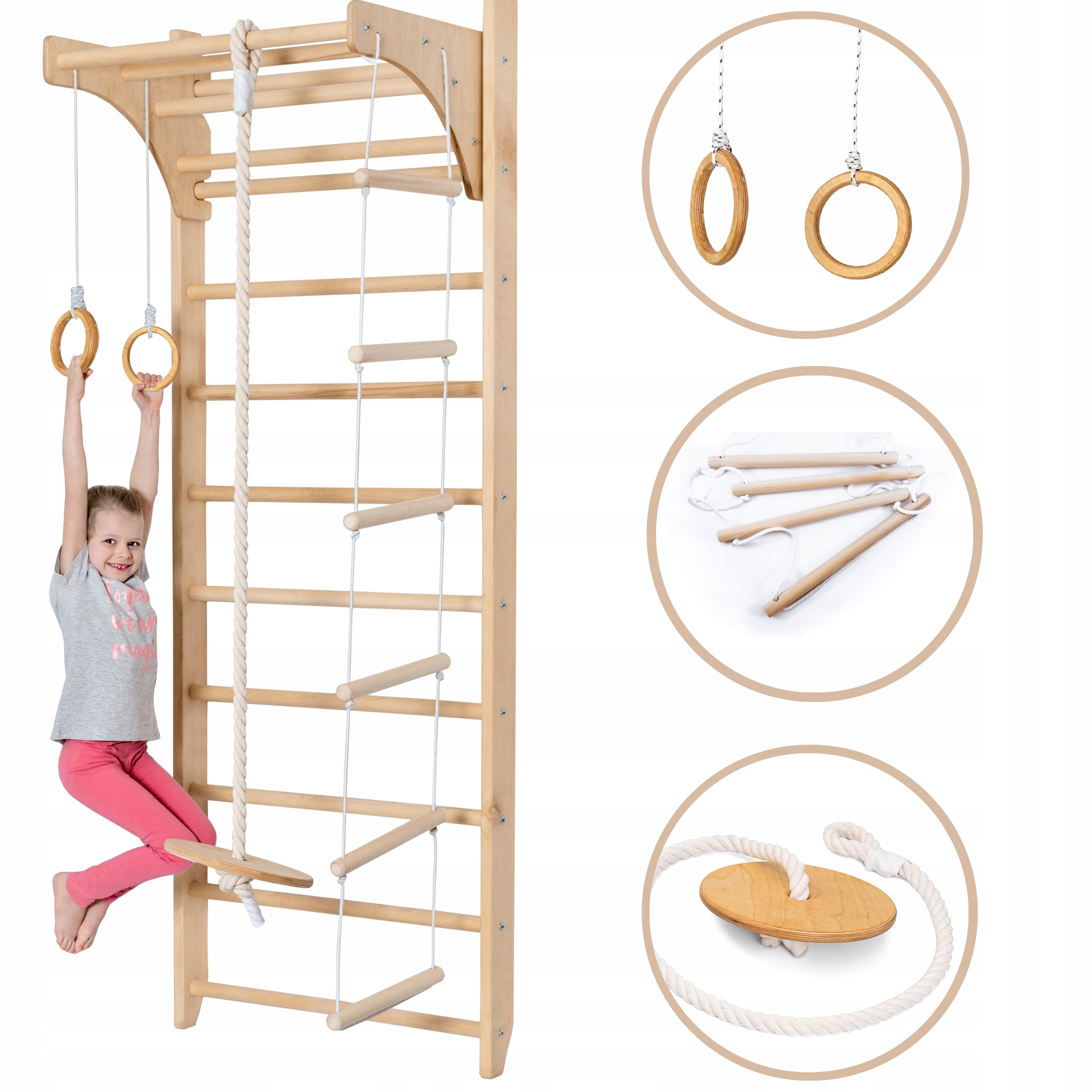 Gymnastický žebřík pro cvičení, nastavitelná hrazda, sada příslušenství Buk