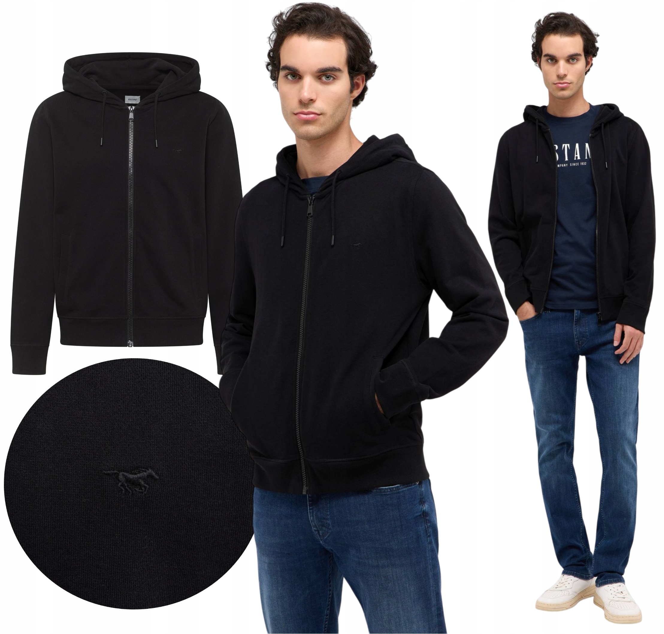 Pánská mikina s kapucí Mustang Bavlněná Rozepínací Černá Brighton vel. XXL