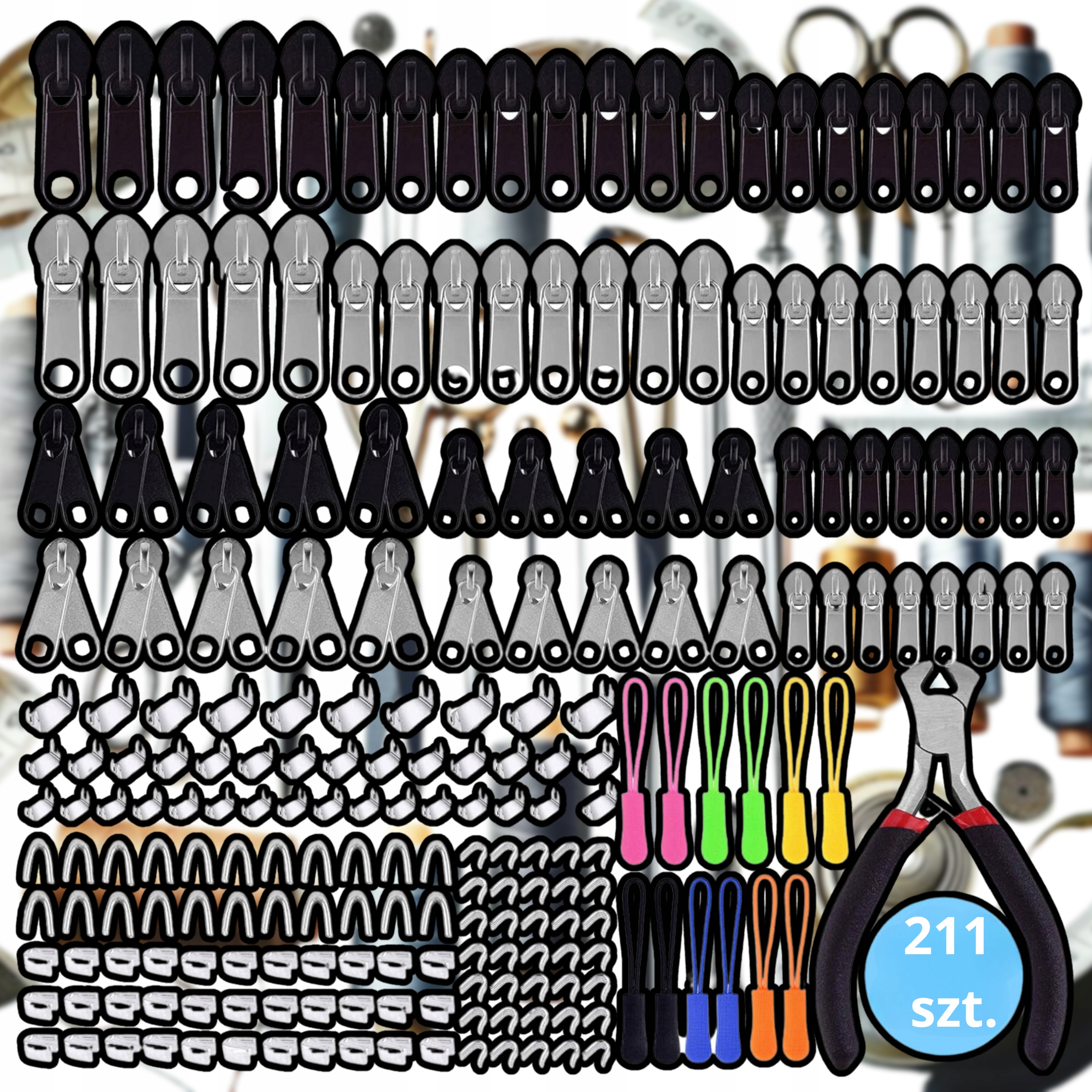 Zip zip příslušenství Sada na opravu zipů 11 cm černá