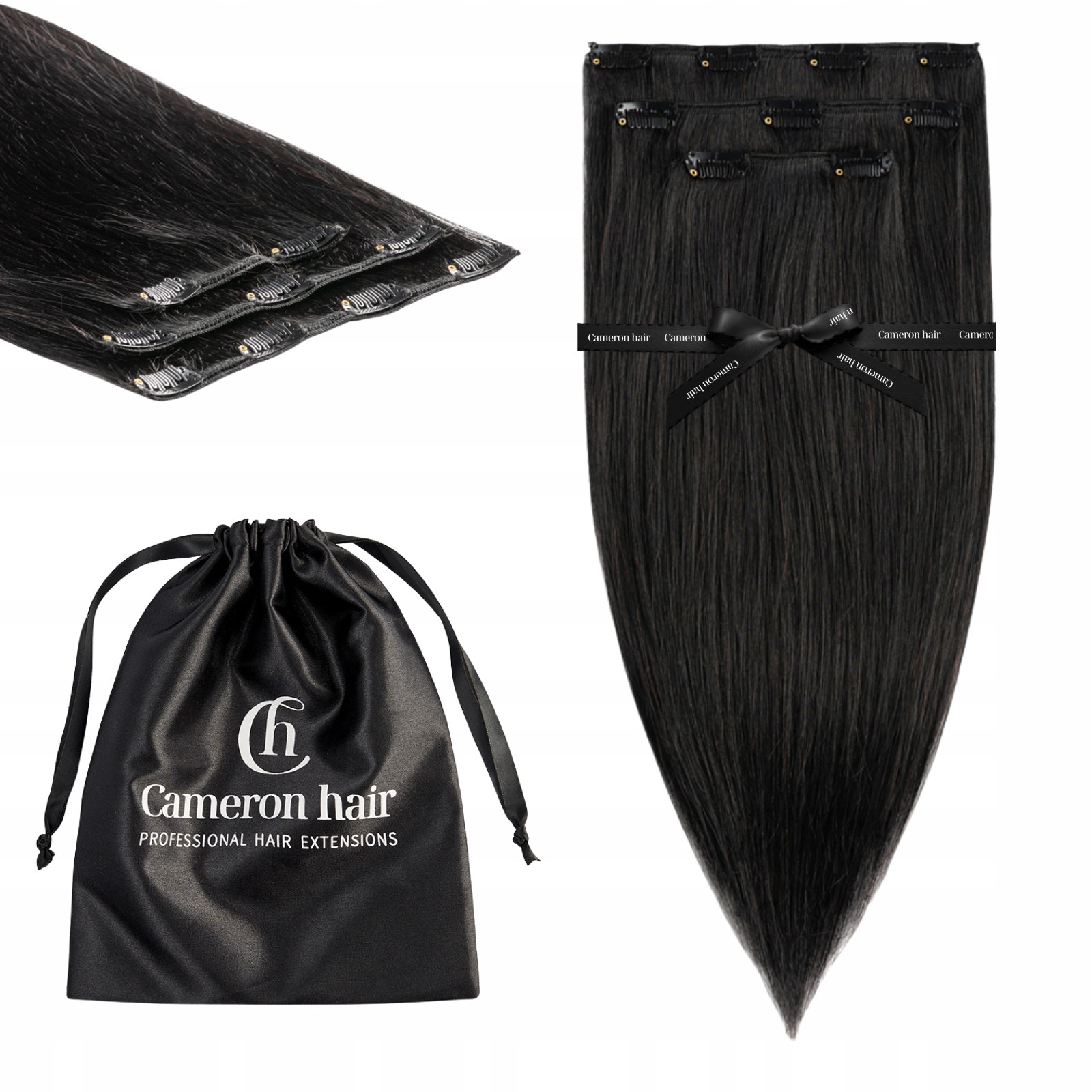 Włosy naturalne Clip In dopinki 43 cm 3 taśmy 60 gramów #1 Głęboka czerń