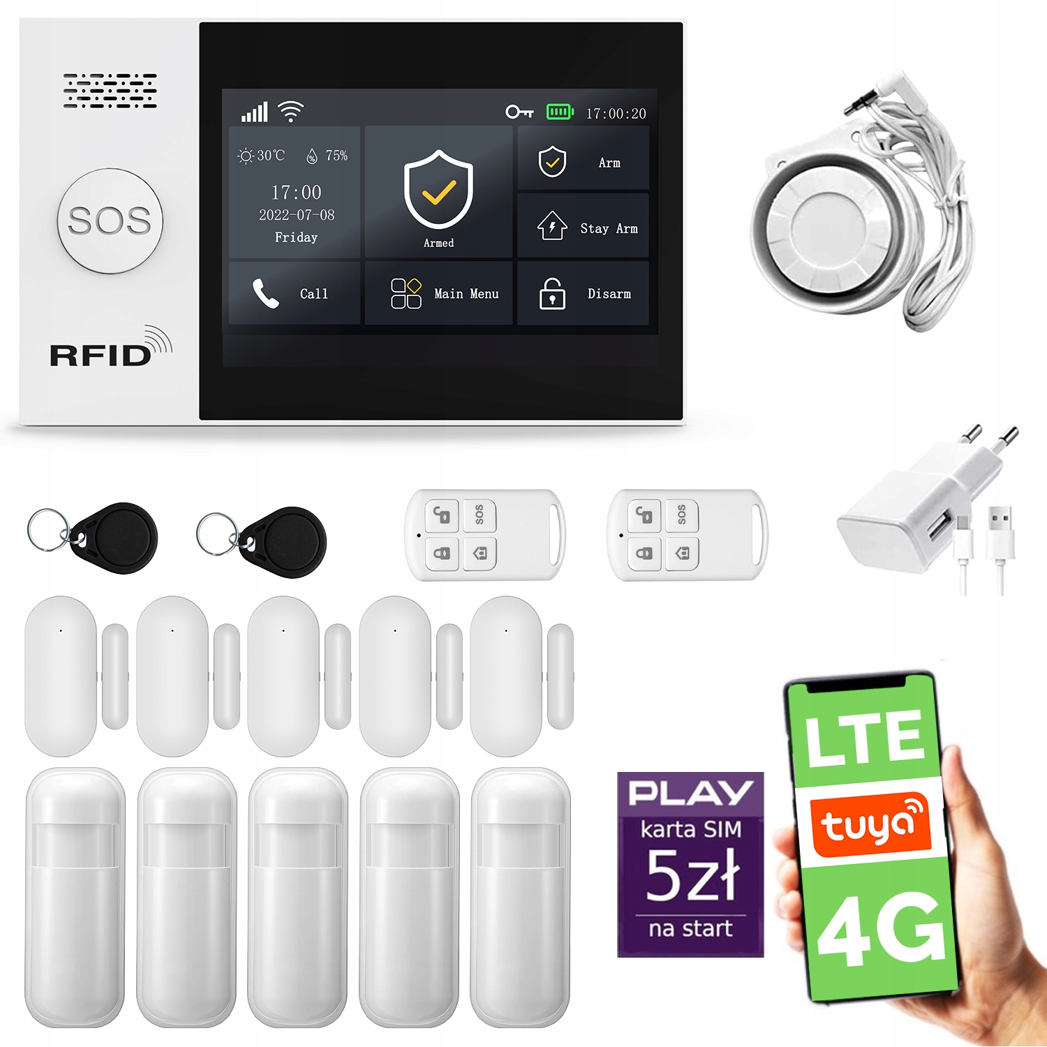 Bezdrôtový alarm WiFi Gsm, Tuya, alarmová sada Huxgo HXA007 4G Lte