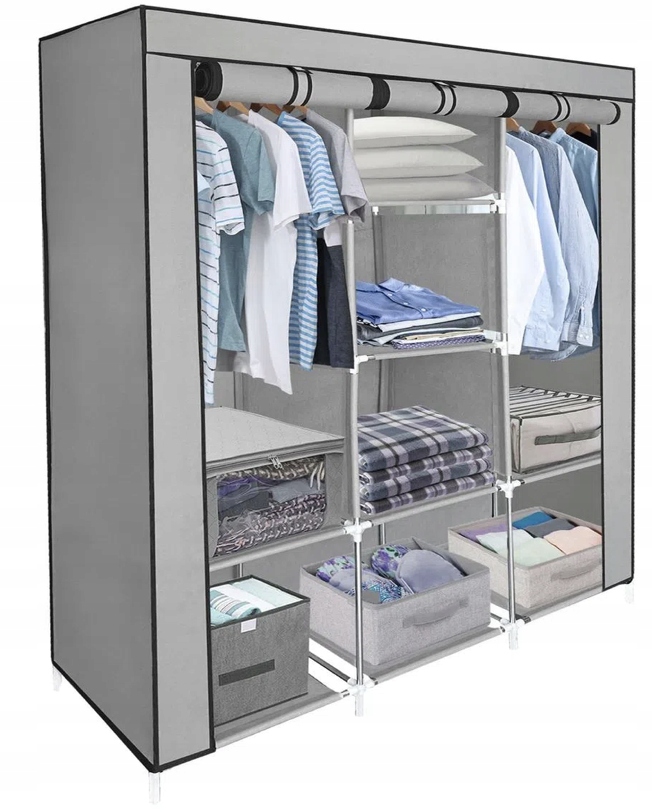 SZAFA MATERIAŁOWA TEKSTYLNA SKŁADANA GARDEROBA ORGANIZER UBRANIOWA POJEMNA