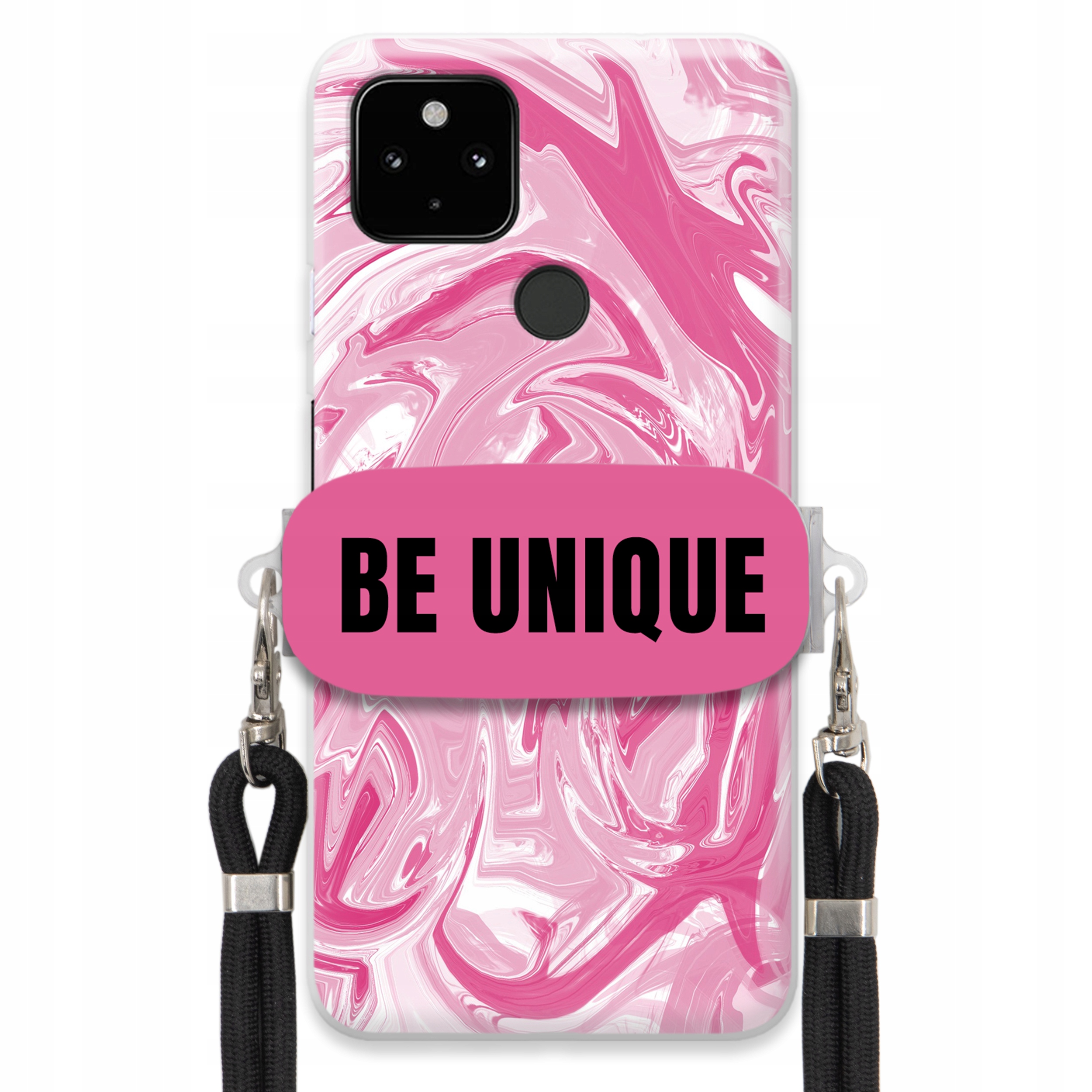 Puzdro pre Google Pixel 4A 5G Case držiak na šnúrku Čierna ružová Mramor Unique