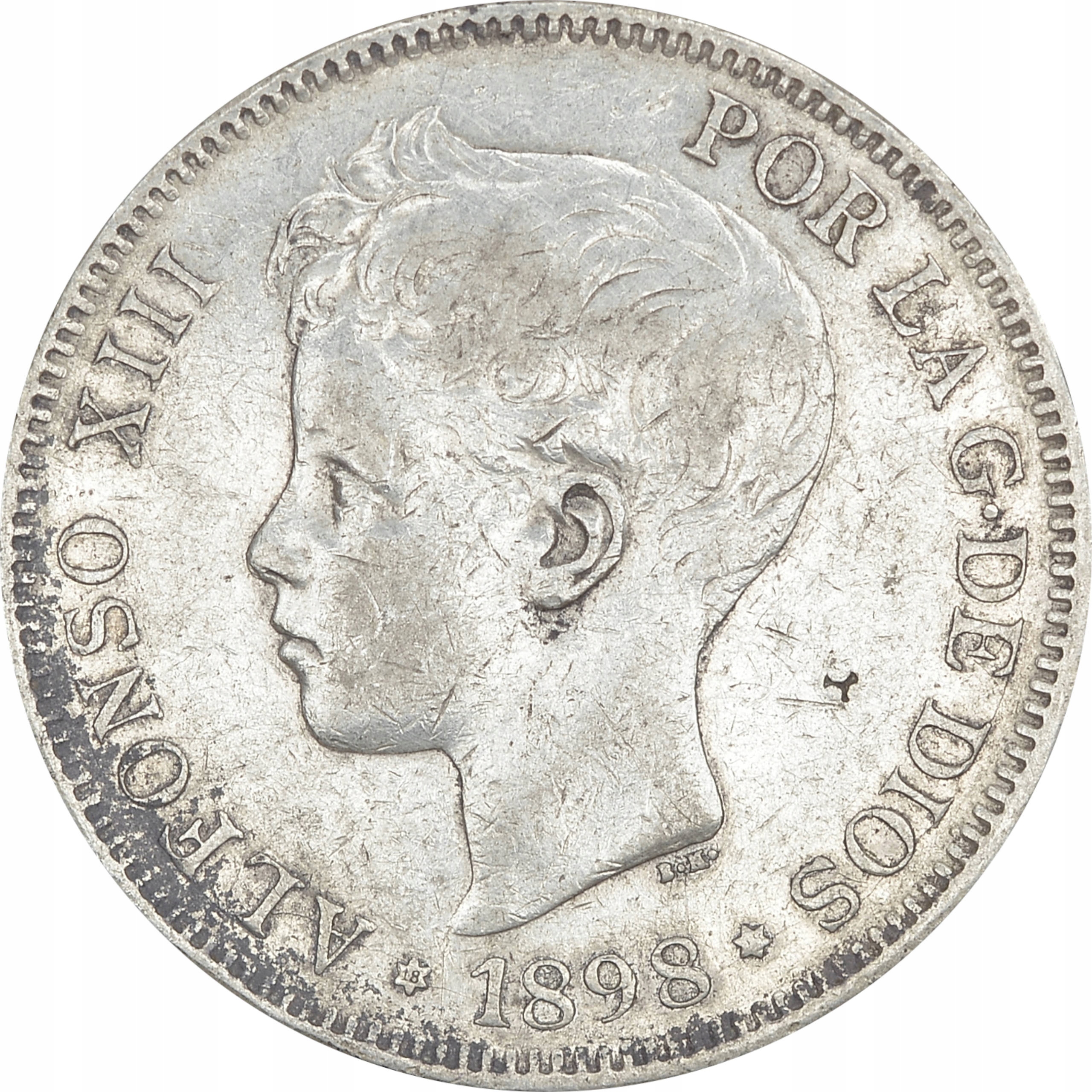 20.HISZPANIA, ALFONS XIII, 5 PESET 1898 SG V