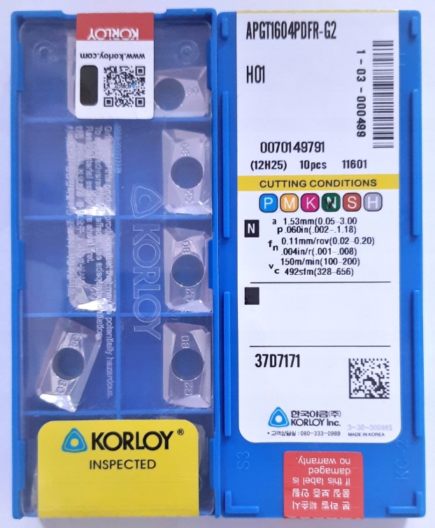 PŁYTKI APGT 1604 G2 H01 ALUMINIUM KORLOY APKT
