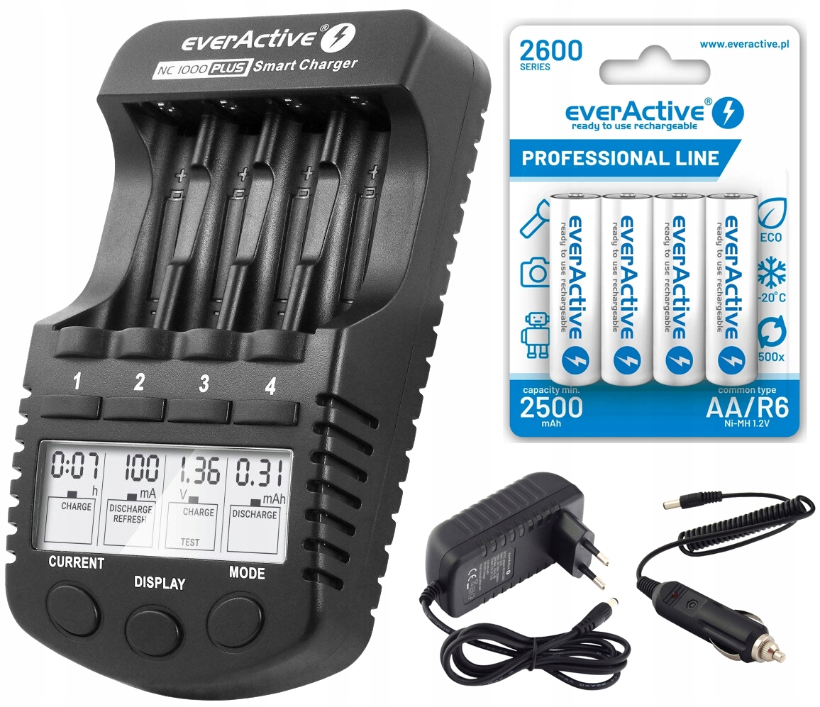 Nabíječka Baterií Aa Aaa LCD 4 Nezávislé Kanály +4x Nabíjecí Baterie 2600 mAh