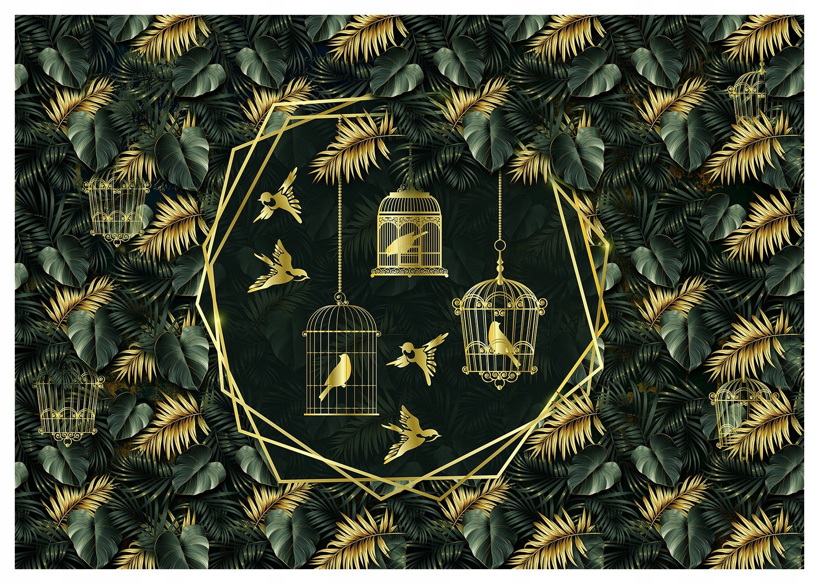 Vliesová fototapeta Zlaté listy Tropické ptáci Exotika 208x146 lepidlo