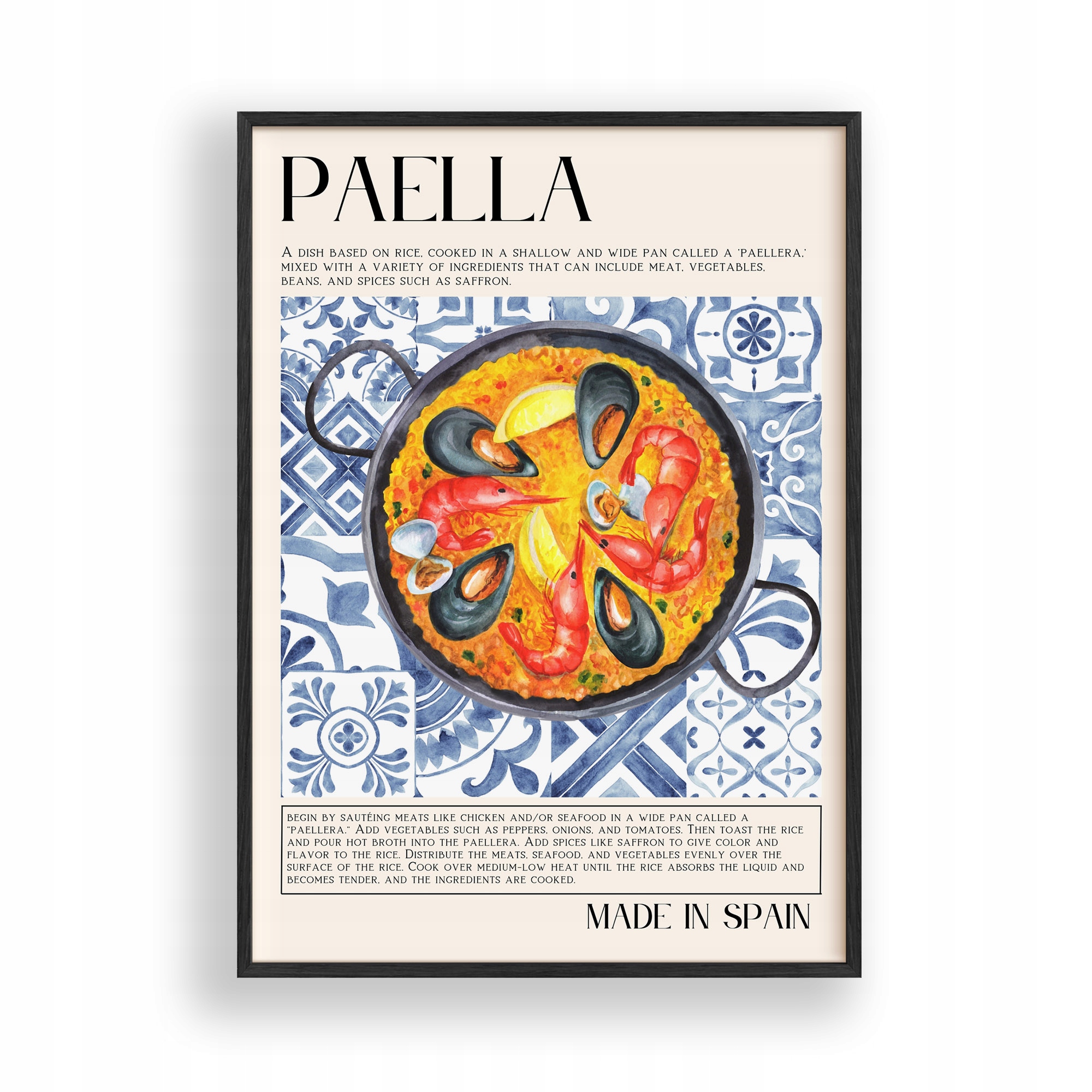 Obraz Paella Plakát Rámeček Dřevěný Černý 30x42 cm