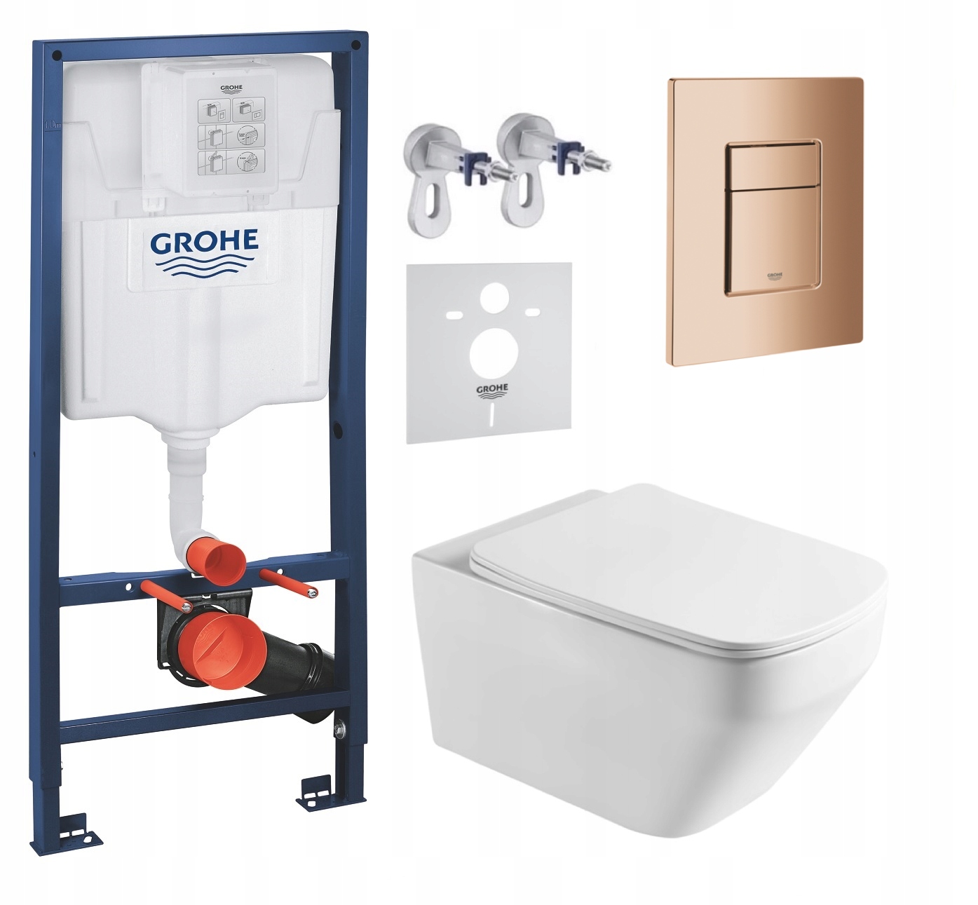 Podomietkový Wc set Grohe s miskou Naron a tlačidlom medený lesk Fresh