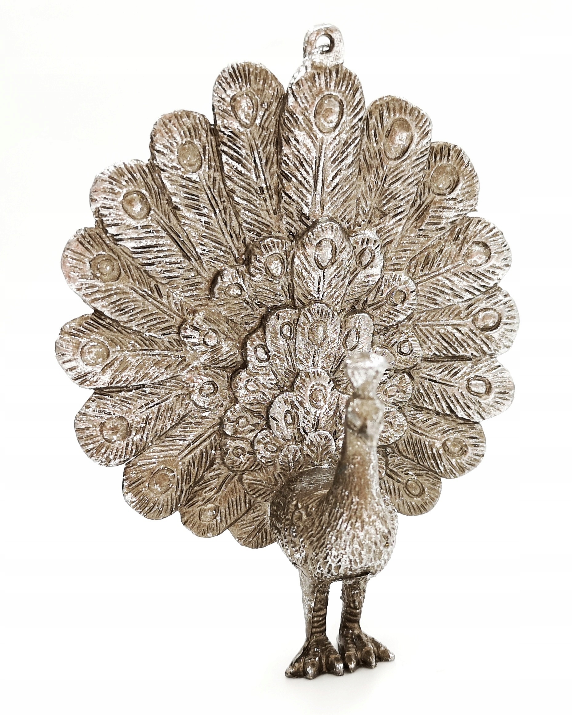 

Zawieszka choinkowa Paw srebrno-beżowa 12x9,5 cm