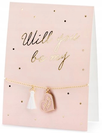 KARTKA RÓŻOWA Z BRANSOLETKĄ PREZENT NA ŚLUB WESELE DLA DRUHNY ŚWIADKOWEJ