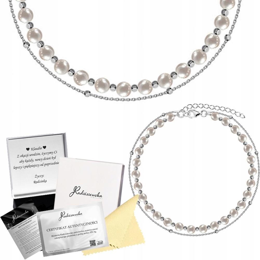 Dvojitý Stříbrný Náramek S Perlami Řetízek 925 Dárek K Přání