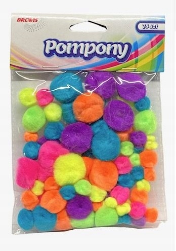 Pompony Akrylowe 10,15,20,25mm mix kolorów 78szt